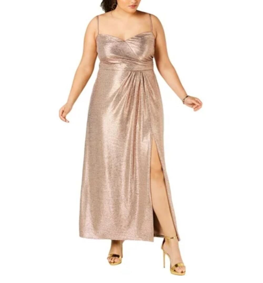 NIGHTWAY Rose Gold Evening Gown Metallic Sleeveless A-Line Long Dress Size 14W